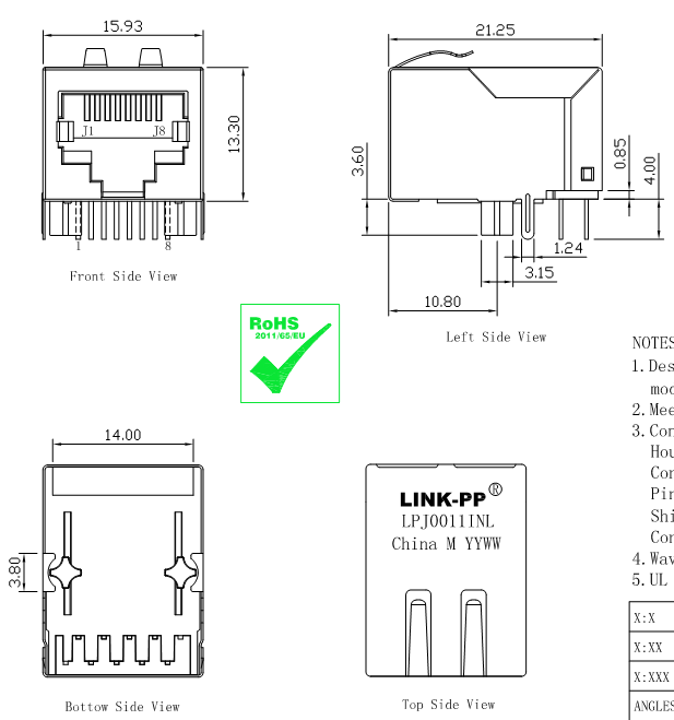 Puerto de Tab Down 1x1 sin llevado 100 enchufes magnéticos integrados