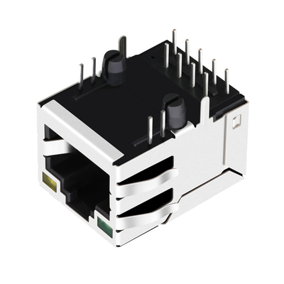 Base-T portuaria RJ45 Magjack de JXD0-0010NL 1 Tab Down 100 con verde/el amarillo llevados
