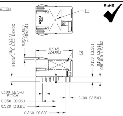 El conector del puerto Rj45 Magjack de Tab Down 1X1 de la base-T de L836-121T-KE 5G protegido con Gy/G llevó