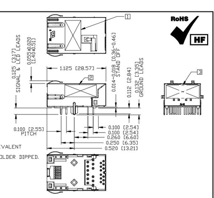 Conector magnético bajo del perfil RJ45 del puerto de Tab Down 1X1 de la base-T de L8BJ-1K1T-KDE 2.5G con el LED