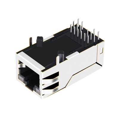 2250368-1 conector solo 4PPoE portuario 60W de la base-T RJ45 MagJack de Tab Up 10G con GY/GY LED