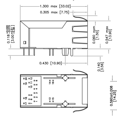 El conector 600mA del PoE RJ45 Fastjack del puerto de HFJT1-5GHPRL 5G BASE-T 1x1 fuera llevó