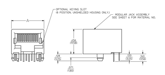 432026101 PWB Jack Right Angle Tab Down modular del puerto de 6p6c 1X1 NINGÚN LED